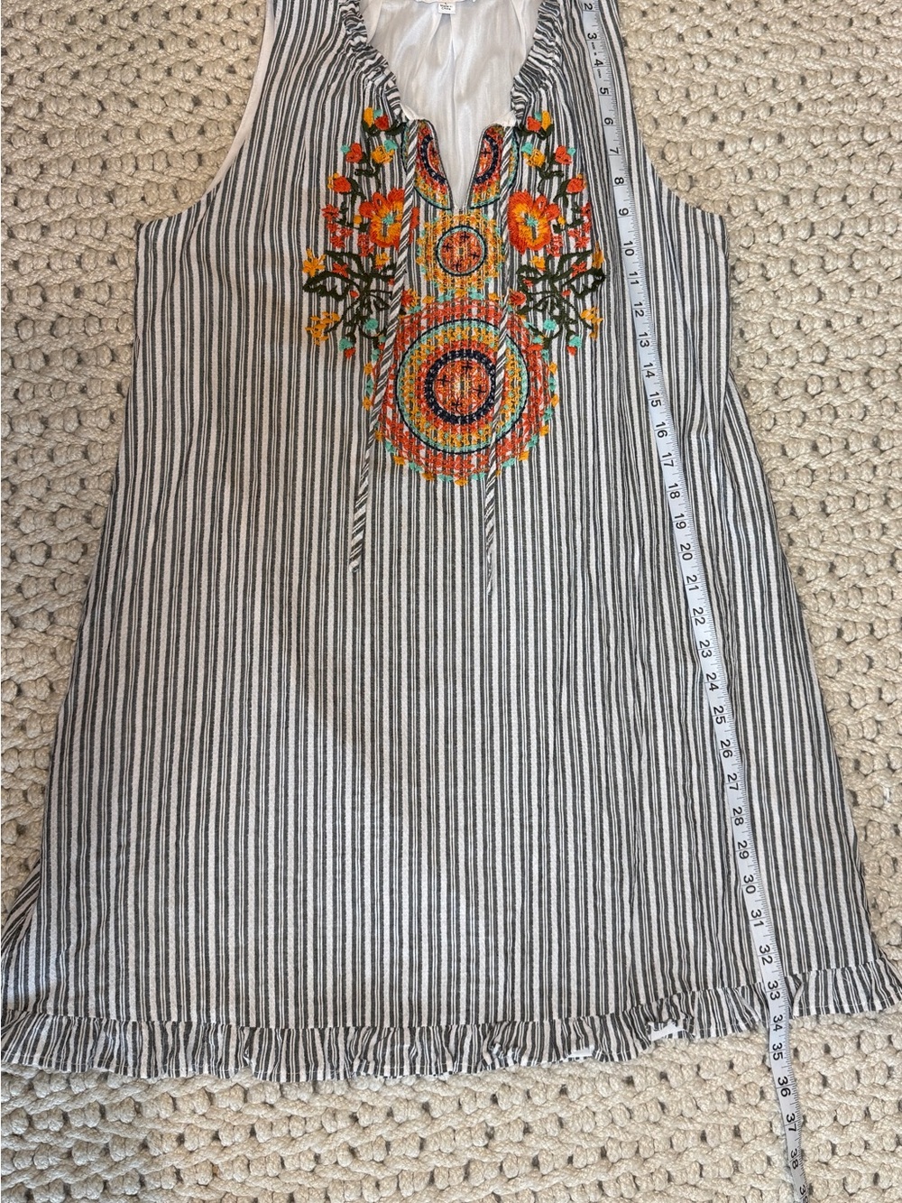 THML Embroidered Striped Boho Swing Midi Dress Size L - Picture 9 of 11